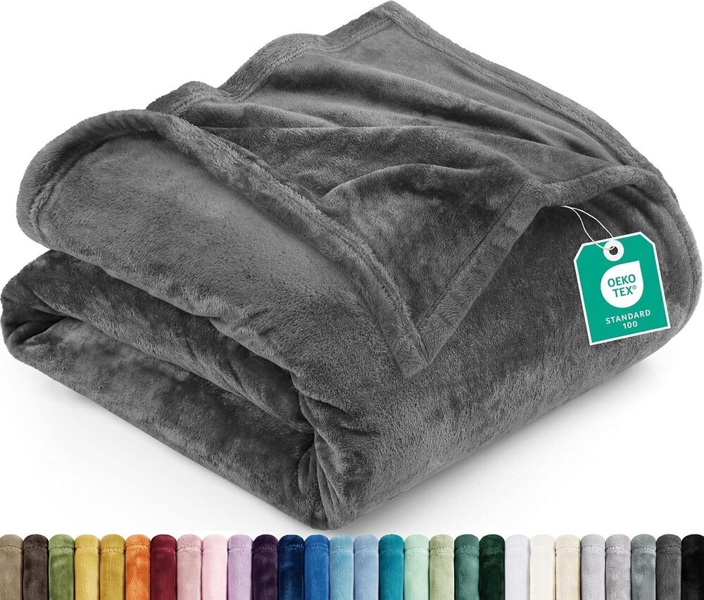 Ultra Soft Fleece Bed Blanket Throw Size Grey (50x60 Inches)